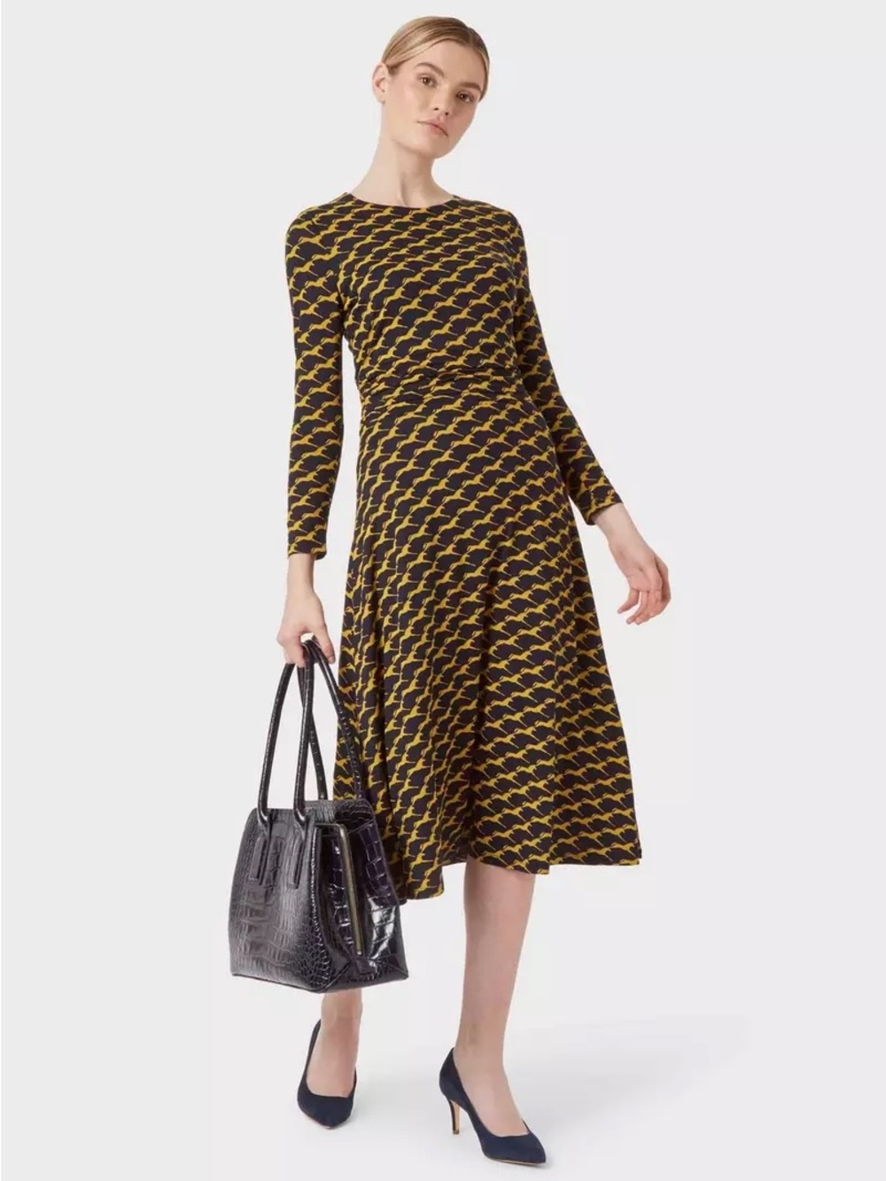 HOBBS Long Sleeve Printed Midi Dress